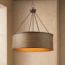Lorelai 24 3 4 Bronze And Wood Finish Drum Pendant Light 78e66 Lamps Plus
