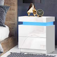 It creates a great deal of storage underneath, and the height works for most people. Buy Artiss Bedside Tables Side Table Rgb Led High Gloss Nightstand White Grays Australia