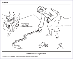 Moses knew that god was a powerful god! Coloring Moses Takes The Snake By The Tail Kids Korner Biblewise