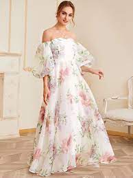 You cannot really have love handles and still expects to look yourself to look good in fit and flare dress. Off Shoulder Bishop Sleeve Floral Organza Maxi Dress Shein Eur