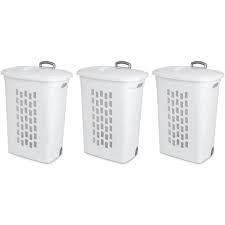 Laundry baskets are a necessary evil in every household. Sterilite White Laundry Hamper With Lift Top Wheels And Pull Handle 3 Pack Target