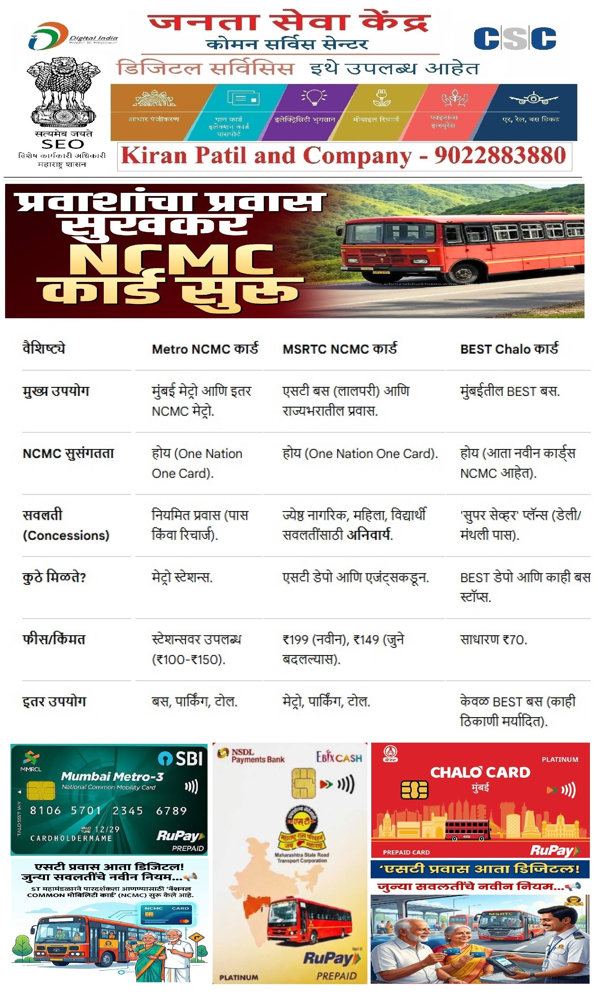 !! एस.टी.NCMC आणि मेट्रो NCMC आणि बेस्ट CHALO कार्ड !! product image