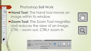 Zooming in photoshop is as simple as clicking on the magnifying glass in the tools panel. Photoshop Bell Work Hand Tool The Hand Tool Moves An Image Within Its Window Zoom Tool The Zoom Tool Magnifies And Reduces The View Of An Image Ctrl Ppt Download