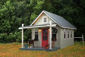 It can be used as a therapy & relaxation unit, a spa. Bright Red Door And Tiny Grey House How Happy Could A Buckeye S Fan Be With A House Like This Prefab Cottages Cottage Kits Backyard Office