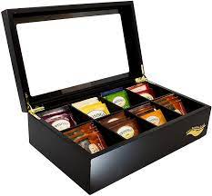 Maybe you would like to learn more about one of these? Amazon Com The Bamboo Leaf Tea Box Storage Organizer For Tea Collections 8 Compartments W Glass Window Black Kitchen Dining