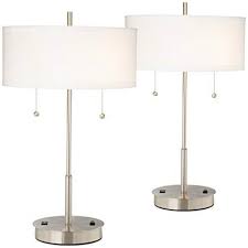 Add warmth & light to any space with a table lamp. 360 Lighting Nikola Modern Accent Table Lamps Set Of 2 With Hotel Style Usb And Ac Power Outlet Slim Silver White Drum Shade For Bedroom