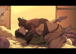 2girls avatar legends avatar the last airbender breasts brown  hair closed eyes couple dildo facepaint highres kyoshi letterboxed looking  pleasured missionary position multiple girls nipples open mouth passionate  racqueer