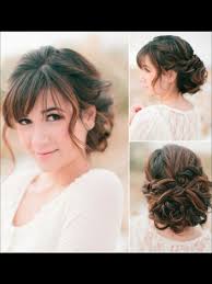Pretty Updo For Long Curly Hair With A Fringe Hairstyles With Bangs Wavy Wedding Hair Bride Hairstyles