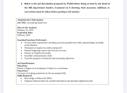 Skills found on example resumes of accounting supervisors include putting forth wage recommendations for final. Solved 4 Below Is The Job Description Prepared By Walid Chegg Com