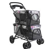 Outdoor Luxury Double Dog Stroller Foldable 4 Wheels Dog Pram Trolley 3 in  1 Twin Pet Stroller for Dog Cat