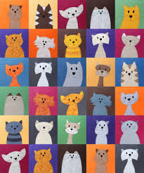 You can stitch multiple cat blocks to assemble an entire quilt, making all of your cats identical or giving each a unique personality. Cats Quilt Pattern Shiny Happy World
