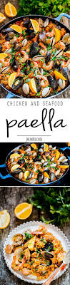 Chicken And Seafood Paella A Classic Spanish Rice Dish Made With Arborio Rice Packed With Chicken Sausage Mussels Cl Seafood Recipes Food Cooking Recipes