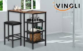 Perfect for the dining room, kitchen or rec room. Retro Brown Vingli 3 Piece Counter Height Pub Table Set Kitchen Bar Dining Table With 2 Upholstered Bar Stools Dining Room Pub Table And Stools With 3 Storage Shelves Kitchen Dining Room