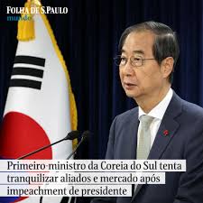 O primeiro-ministro da Coreia do Sul, Han Duck-soo, agiu para tentar  tranquilizar aliados internacionais e o mercado financeiro após assumir as  funções presidenciais no sábado (14) com o afastamento de Yoon Suk
