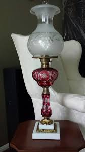 Cranberry Overlay Kerosene Lamp Circa 1860s Lamba