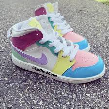 Jordan 1 Green Yellow Black White Custom Pastry Jordan 1s Pink Purple Blue Green Yellow Etsy In 2020 Jordan Shoes Girls Nike Shoes Jordans Nike Air Shoes
