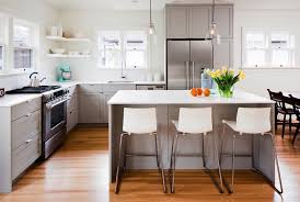Sophie Burke Design Kitchens L Shaped Kitchen White And Gray Kitchen No Upper Cabinets Gray Cabinets With Wh Kitchen Layout Modern Kitchen Home Kitchens