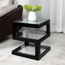 This tall side table from vasagle comes with three tiers of storage shelves and has a clean the elegant design features black manufactured wood with gold finishes, and the top offers a large the scalloped drawers on this oak side table with storage give it some textural flair that makes a subtle. Black Modern Unique Square Side Table Storage End Table With Shelf 3 Tier Tempered Glass