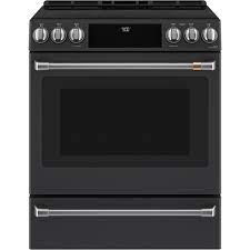 Cafe 30 In 5 7 Cu Ft Slide In Induction Range With Steam Cleaning Convection Oven In Matte Black Gas Range Double Oven Convection Range Double Oven Range