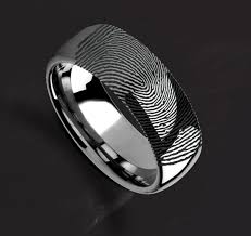 Actual Real Fingerprint Engraved Domed Rounded Pipe Cut Tungsten Ring  Polished