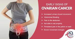 Early symptoms of ovarian cancer can include bloating, cramping, and abdominal swelling. Common Signs And Symptoms Of Ovarian Cancer Which You Should Not Ignore