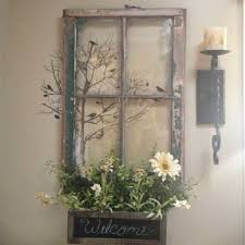 For extra atmosphere, choose a burlap fabric that is printed with a pretty saying or printed to look like a feed sack. Old Window Frames Diy Ideas And Window Frame Crafts Clever Diy Ideas Porch Wall Decor Farmhouse Window Decor Window Decor