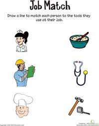 Job Match Worksheet Education Com Community Helpers Worksheets Worksheets For Kids Preschool Jobs