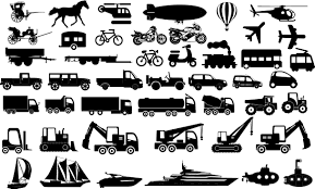 Transportation Icons Airplane Balloon Bicycle Bulldozer Bus Car Crane Helicopter Horse Ship Submarine Truck Icon Transportation Silhouette Vector