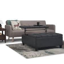 Weston home libby button tufted cushion fabric coffee table ottoman with straight base. Simpli Home Harrison Faux Leather Coffee Table Ottoman In Black Discount Bandit