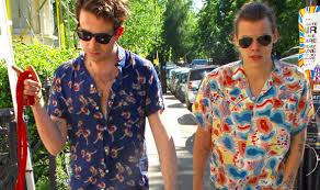 It all started with louis Matching Styles Harry And Nick Grimshaw Walk Dog In Matching Shirts Celebrity News Showbiz Tv Express Co Uk