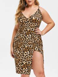 rosegal plus size leopard print slit bodycon dress