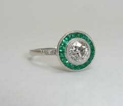 Art Deco 1 61ct Diamond Emerald Target Ring In Platinum Art Deco Ring Rings Engagement Rings Sapphire