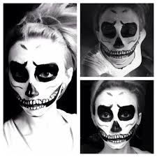 Black And White Face Paint Ideas Skull Skeleton Makeup Halloween Costume Cosplay Idea Easy Black And White Face Paint White Face Paint Skeleton Makeup Black And White Face