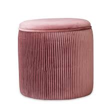 Maybe you would like to learn more about one of these? Round Storage Ottoman Stool Covered In Pink Velvet Fabric And With Pleated Detailing