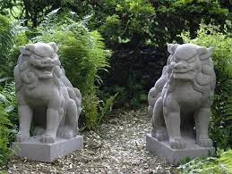 Fine Contemporary Stone Japanese Guardian Statues Called The Koji Lions Outdoor Statues Garden Lawn Ornament