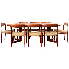 Large Danish Dining Room Set By Niels Otto Moller Teak And Papercord Model 75 1950 Danish Dining Rooms Modern Dining Room Set Circular Dining Table