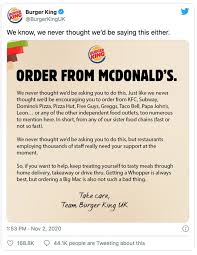 The account tweeted that the company had been sold to rival hamburger chain mcdonald's. Burger King Tweets Support For Mcdonald S Highxtar