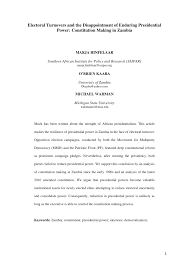 Pdf Electoral Turnovers And The Disappointment Of Enduring Presidential Power Constitution Making In Zambia