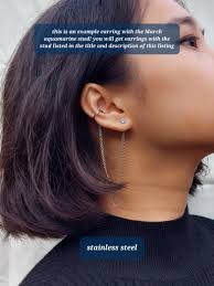 Silver/gold December Birthstone Cuff Chain Earrings