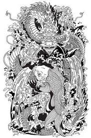 Black And White Koi Tattoo Koi Carp Fish And Dragon Gate Black And White Illustration Asian Dragon White Tattoo Black And White Illustration