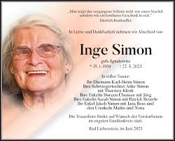 Traueranzeigen von Inge Simon