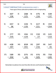 Students will need to use regrouping. 3 Digit Subtraction Worksheets