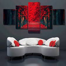 You have to keep the home décor in mind when you select a painting. Clstrose 5 Pcs Wall Art Beautiful Red Forest Modern Wall Painting On Canvas Prints Tree Landscape Painting For Living Room Decor Paintings On Canvas Modern Wall Paintingwall Painting Aliexpress