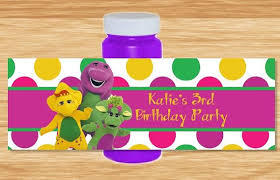 Barney Bj And Baby Bop Leave Custom Barney Bubble Bottle Wrappers 4 Per Page Customized Fits The 4 Ounce Bubbles Barney Birthday 2nd Birthday Party Themes Barney Birthday Party