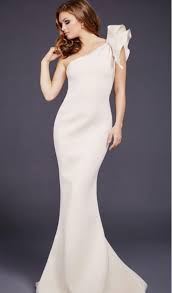 Invisible back zipper with hook and eye closure. One Shoulder Fitted Prom Dress Jovani Style 32602 Schaffer S Bridal