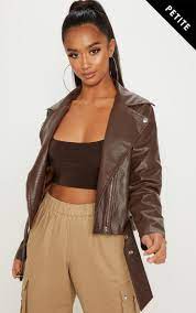 Petite Chocolate Brown Croc Textured Pu Jacket Jackets Pu Jacket Fashion