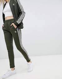 Adidas Originals Three Stripe Cuffed Sweat Pants In Black Adidas Originals Three Stripe Track Pants In Khaki Trousers Women Pants Tracksuit Pants