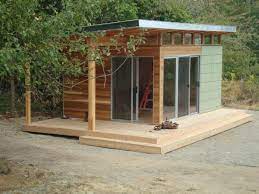 A Beautiful 12 X 16 Coastal Modern Shed Designed As A Home Office On Vashon Island In Washington State Flat Roof Shed Modern Shed Shed Design