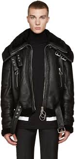 Off White Black Shearling Double Collar Jacket Modesens Leather Jacket Men Biker Jacket Style Leather Jacket