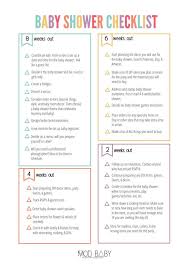 Shoot for a month or two before the due date, or at least a month after the baby comes home. Cute Baby Shower Checklist Printable Cute Baby Showers For Modern Mom To Be Mod Baby Showers